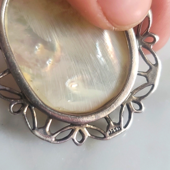 Sterling Silver Mother of Pearl and Marcasite Necklace - Picture 6 of 7